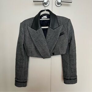 Simkhai Clare Cropped Blazer in Grey Herringbone